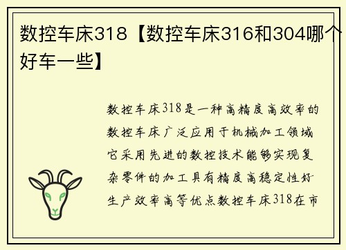 数控车床318【数控车床316和304哪个好车一些】