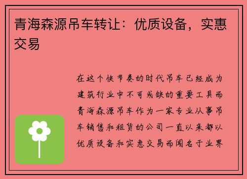 青海森源吊车转让：优质设备，实惠交易